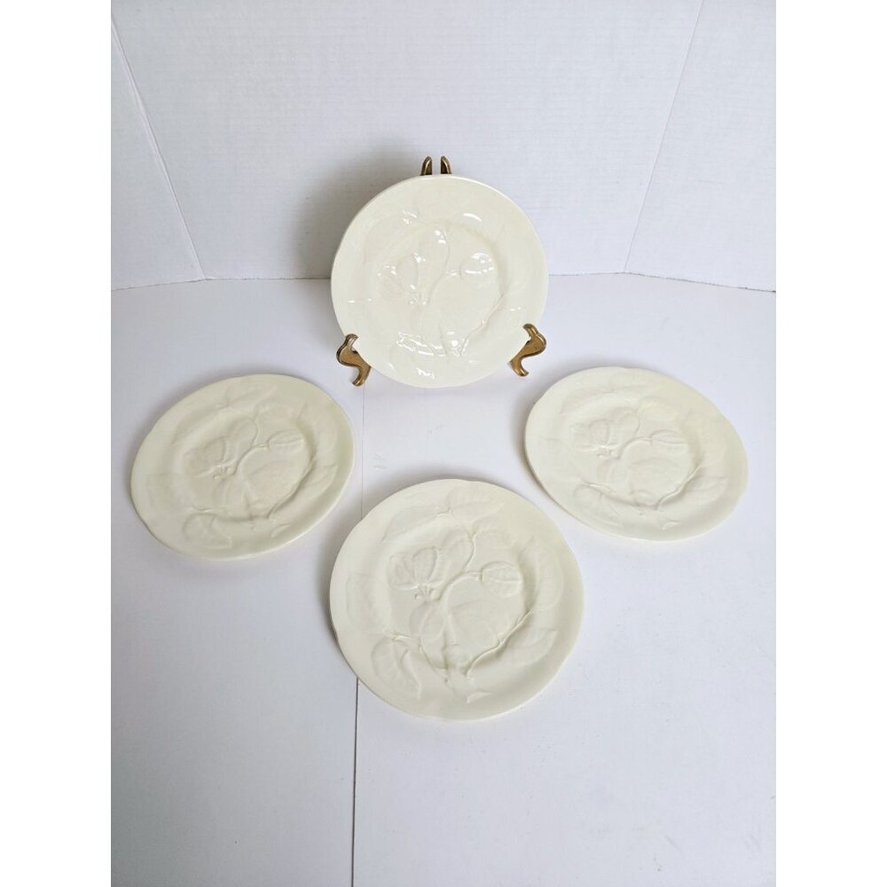 WILLIAM SONOMA Yellow Cream Salad Plates Embossed Botanical Portugal Set…